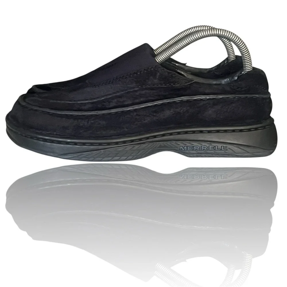 Merrell Mens Black Suede Slip On Loafers 8 World Map‎ Tread Shoes Casual Comfort
